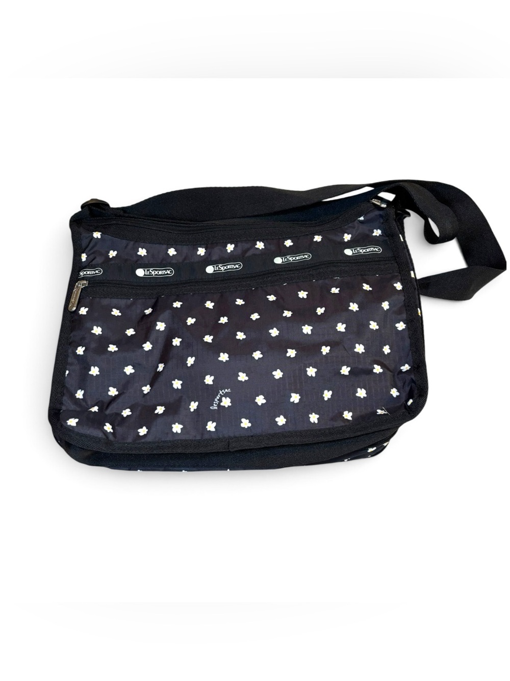 LeSportsac Deluxe Everyday Crossbody Bag Ditsy Daisy Black Floral Print